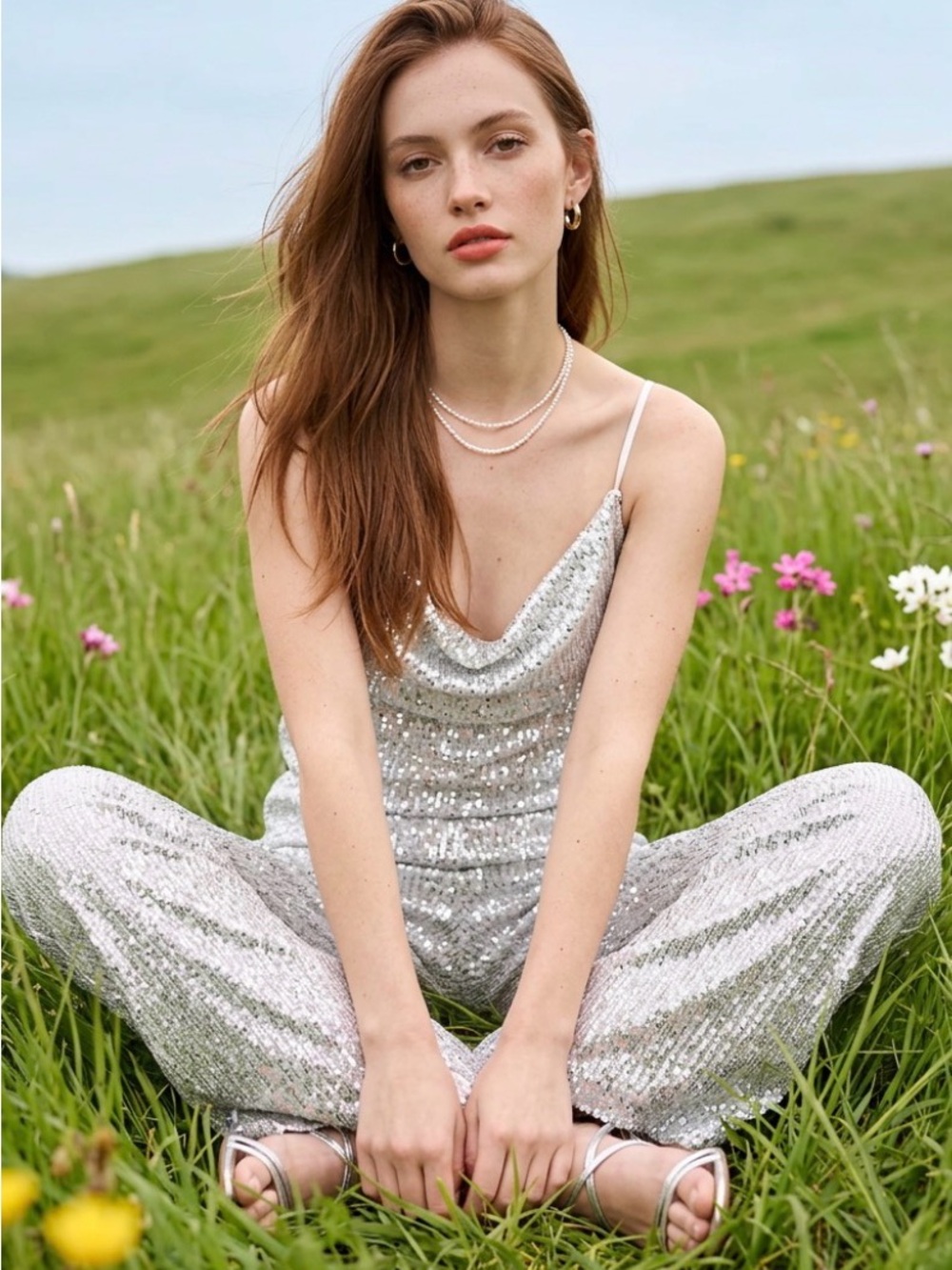 Lulu's Silver Sequin Cowl Neck Top